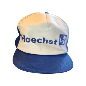 Vintage Snapback HOECHST Trucker Hat Cap Blue White Logo 80S